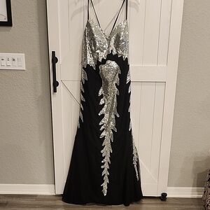 Elegant Black and Silver Sequin Evening Dress